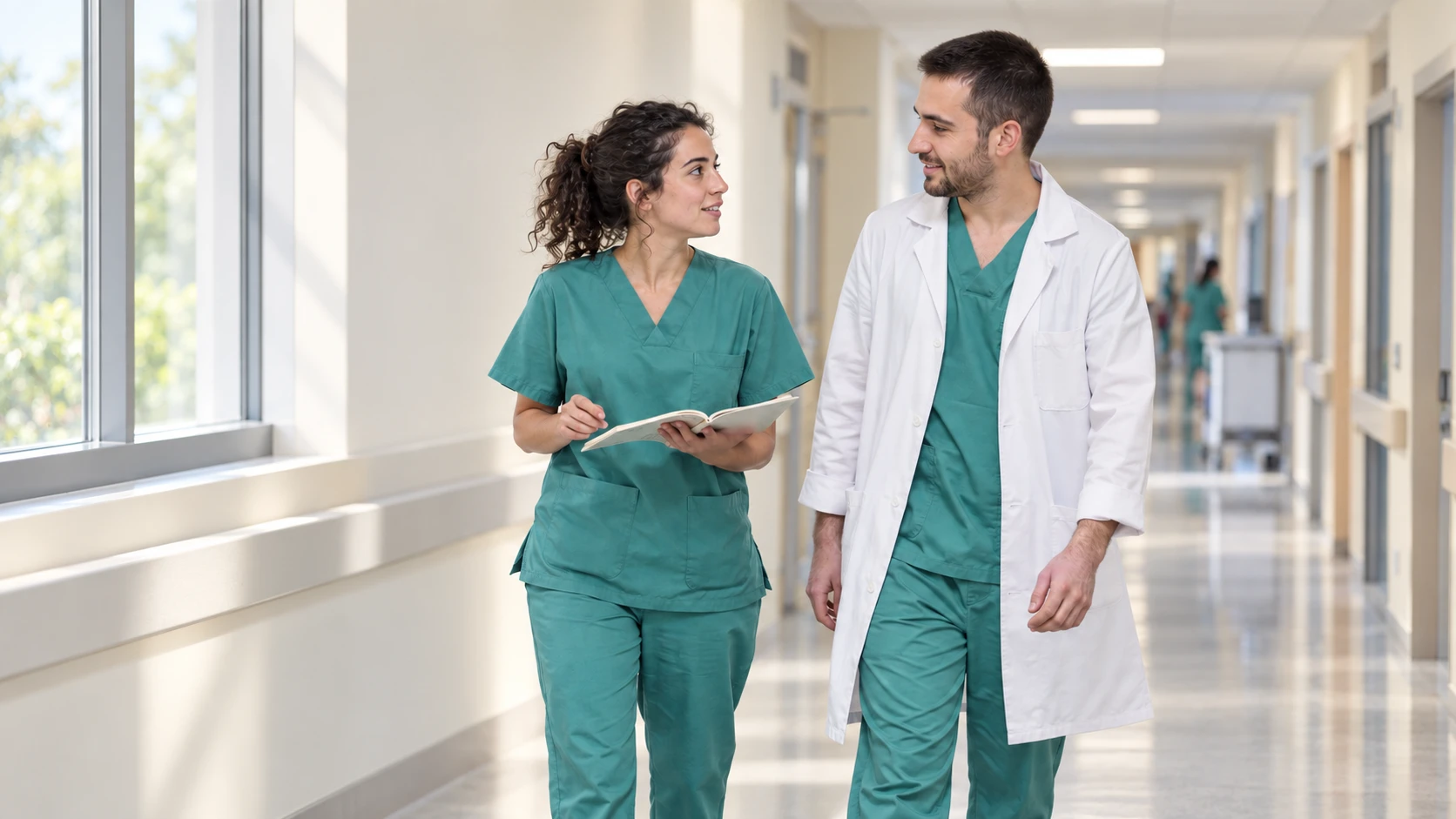 Residentes conversando en el hospital